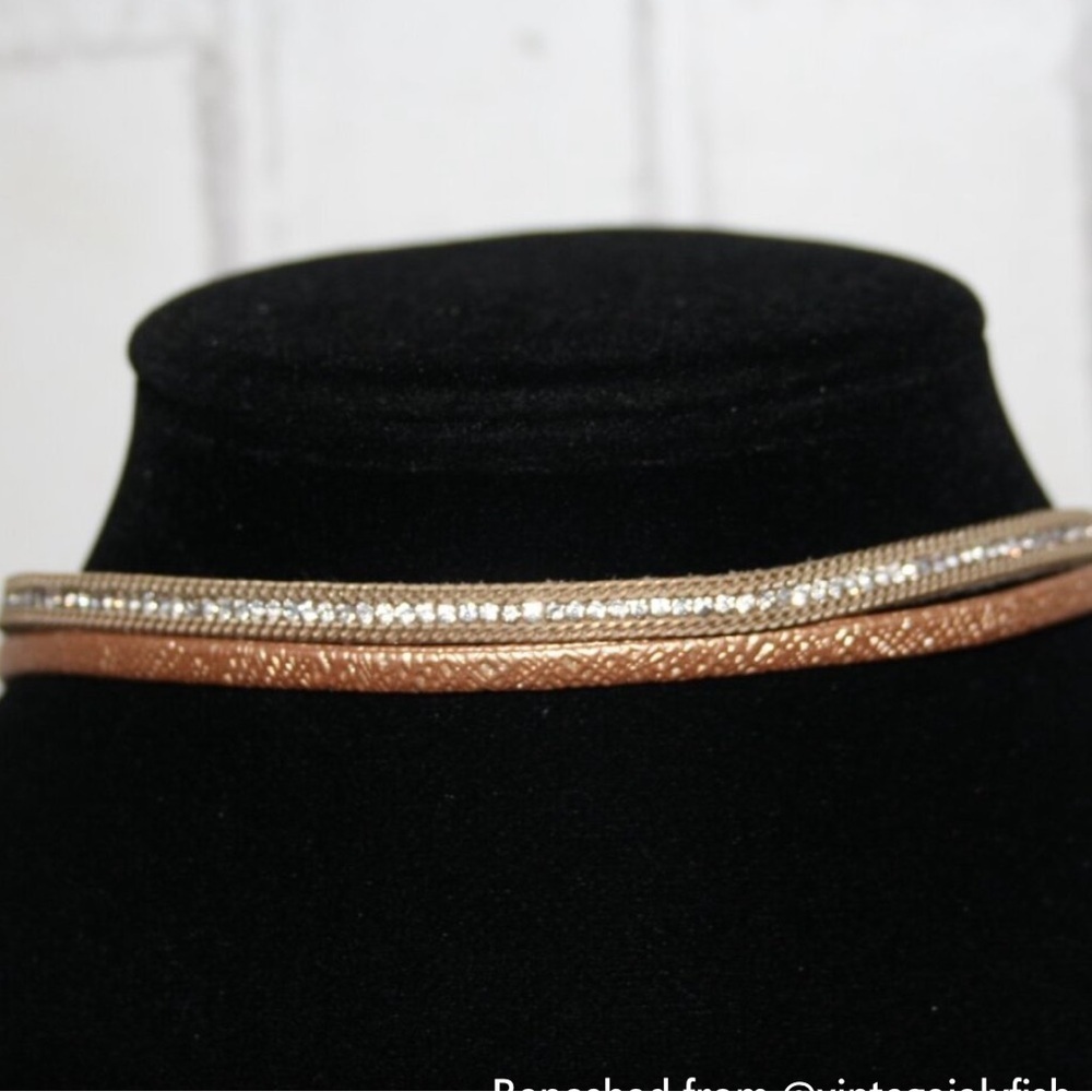 Vintage Gold Cord Rhinestone choker necklace 14.5" magnetic clasp 90s Y2K Fun